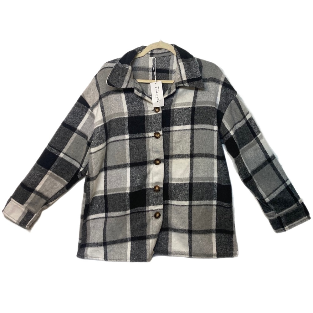 Twowyhi Black & White Flannel Shacket